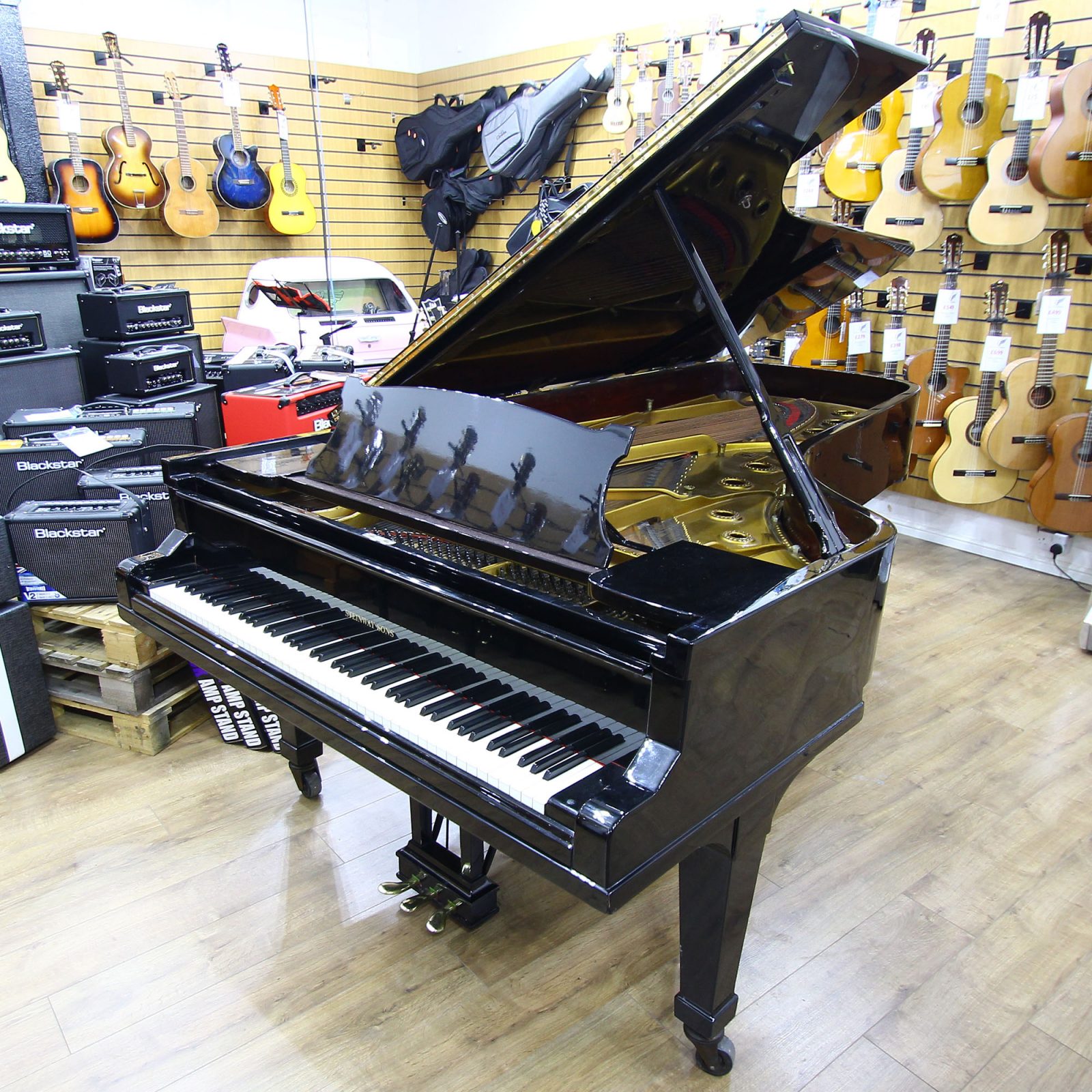 Steinway Model D concert grand piano, in a black polyester case, for sale.