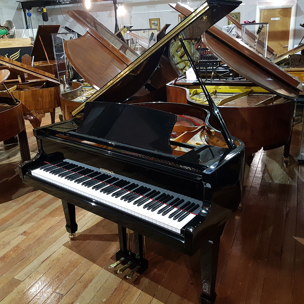 Steinbach SG-142 baby grand piano, in a black polyester case, for sale.